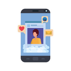 device screen with social network profile and speech bubble