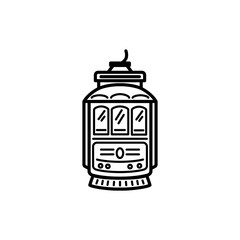 Tram logo design. Line style vector illustration. Ecological transport concept.