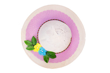 Purple Ladies Hat With Flower Top View Isolated on White