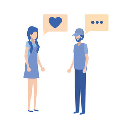 young couple with speech bubble avatar character