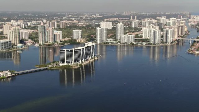 Aerial of Luxury Homes and Condos along Sunny Isles Beach, Southern Golden Beach and Prive Island near Aventura, Miami, Florida.