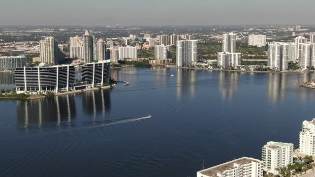 Aerial of Luxury Homes and Condos along Sunny Isles Beach, Southern Golden Beach and Prive Island near Aventura, Miami, Florida.