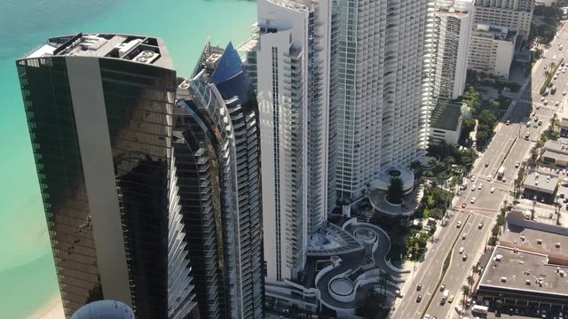 Aerial of buildings and sights in North Miami, Florida.