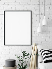 Frame mockup. Living room interior wall mockup. Wall art. 3d rendering, 3d illustration.