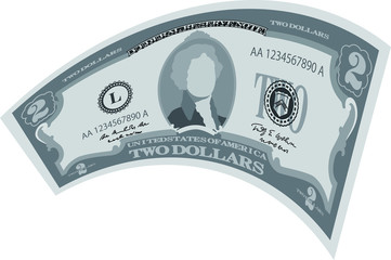 Monochrome Deformed 2 US dollar banknote
