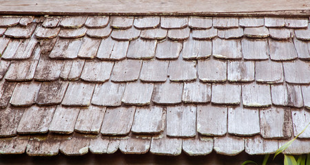 Close up traditional wooden roof tile of old house.