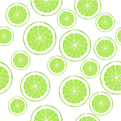 Fresh green lemon fruits, collection of vector illustrations. Cute green lemon slices on background
