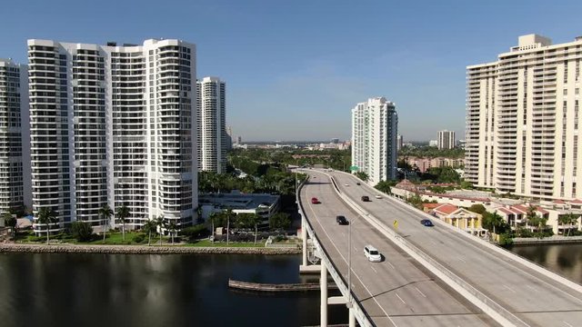 Aerial of Luxury Homes and Condos along Sunny Isles Beach, Southern Golden Beach and Prive Island near Aventura, Miami, Florida.