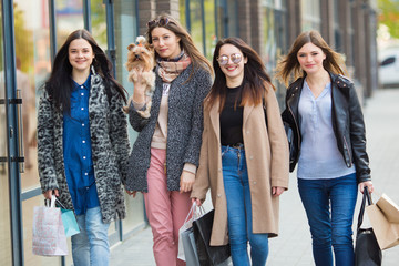 Obraz na płótnie Canvas Group of happy friends shopping together.