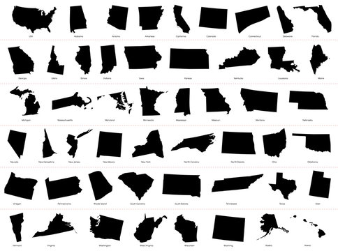 Map of The United States of America (USA) Divided States Maps Silhouette Illustration on White Background