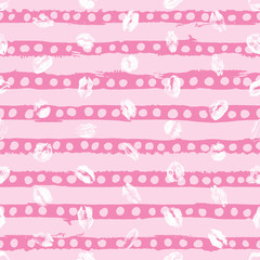 XOXO style kisses brush grunge and lipstick kiss stain seamless pop up background. Kiss day, Valentine's background, Love fashion. Vector.