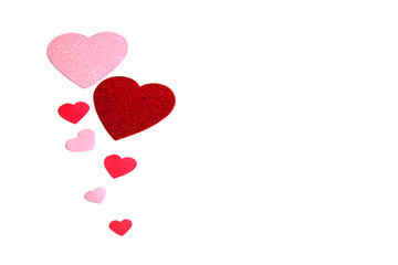 Group of pink and red hearts isolated over white as a background.