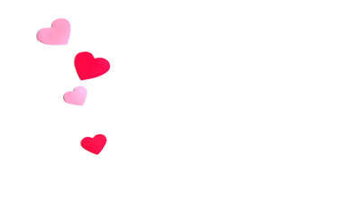 Group of pink and red hearts isolated over white as a background