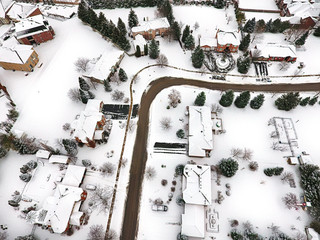 Aerial view of a small town in winter, Ontario, Canada