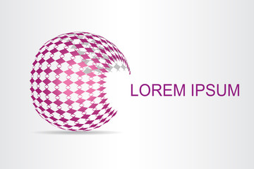 Abstract technology logo stylized spherical surface with abstract shapes.