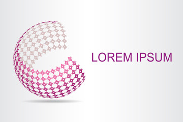 Abstract technology logo stylized spherical surface with abstract shapes.