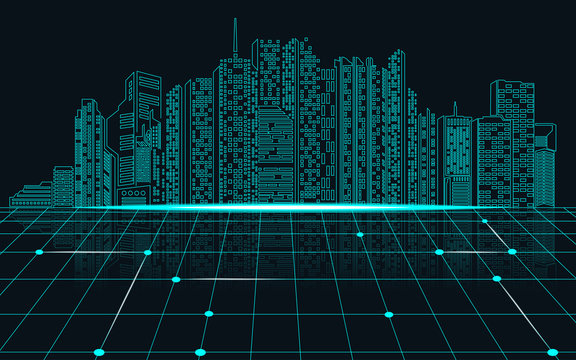 concept of digital city, graphic of building in technology style