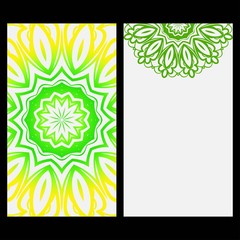Ornament Illustration With Mandala for flyer. Vector Decorative Layout Design. Yellow, green color