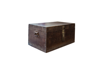 Antique wooden chest isolated on white background