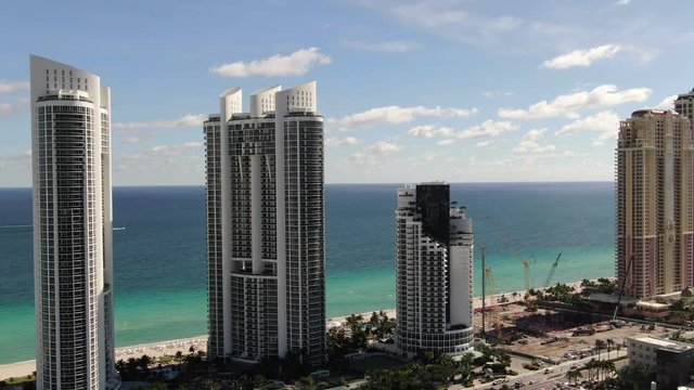 Aerial of Luxury Homes and Condos along Sunny Isles Beach, Southern Golden Beach and Prive Island near Aventura, Miami, Florida.