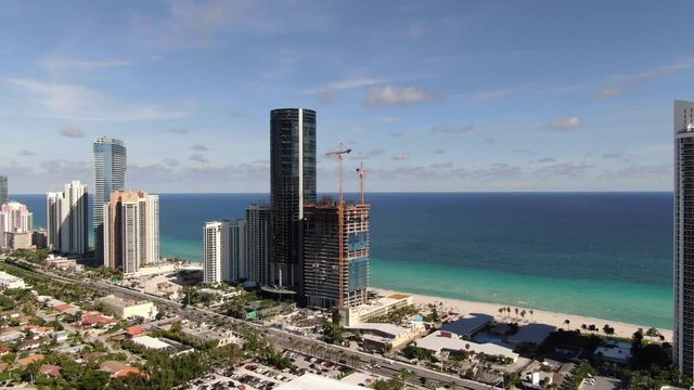 Aerial of Luxury Homes and Condos along Sunny Isles Beach, Southern Golden Beach and Prive Island near Aventura, Miami, Florida.