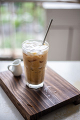 Close up white coffee cup in coffee shop