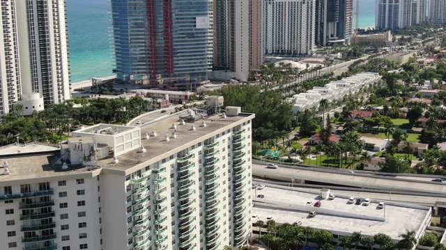Aerial of Luxury Homes and Condos along Sunny Isles Beach, Southern Golden Beach and Prive Island near Aventura, Miami, Florida.