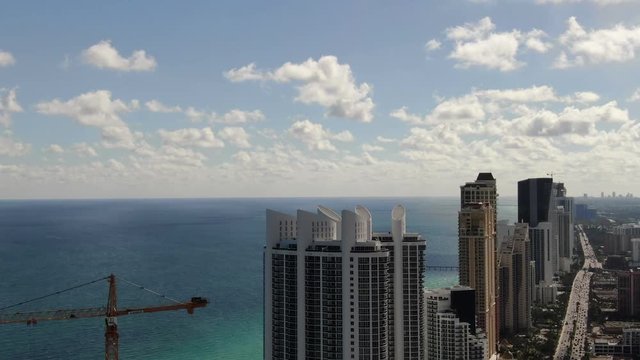 Aerial of Luxury Homes and Condos along Sunny Isles Beach, Southern Golden Beach and Prive Island near Aventura, Miami, Florida.