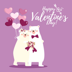 Valentine's Day background with cute polar bear couple.