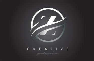 Z Letter Logo Design with Circle Steel Swoosh Border and Creative Icon Design. - obrazy, fototapety, plakaty