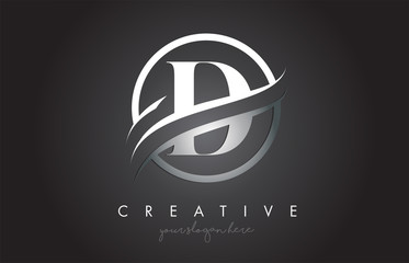 D Letter Logo Design with Circle Steel Swoosh Border and Creative Icon Design. - obrazy, fototapety, plakaty
