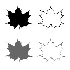 Maple leaf silhouette icon set grey black color illustration outline flat style simple image
