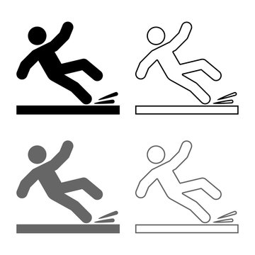 Falling man icon set grey black color illustration outline flat style simple image