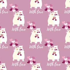 Valentine's Day seamless pattern with cute polar bear couple.