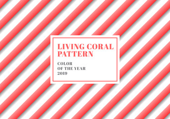 3D stripe lines diagonal pattern living coral color on white background.