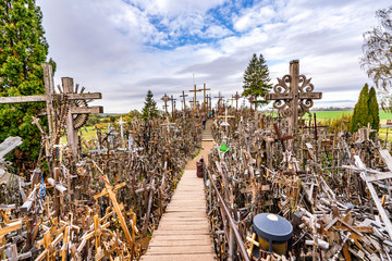 A path through the Hill of Crosses in Lithuania