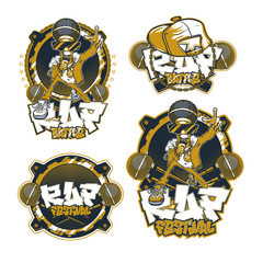 Collection of emblems rap battle and festival. Set of vector logos, badges and stickers Hip Hop and Rap music - obrazy, fototapety, plakaty