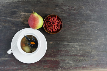 Autumn nourishing health soup / black chicken pear soup