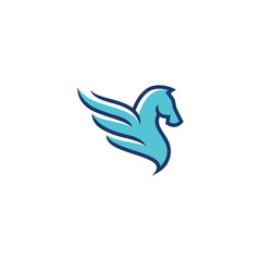 Outline monoline and color fill pegasus logo, horse and wing icon vector