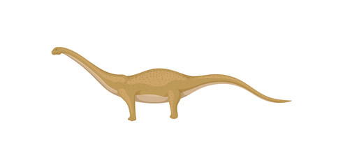 Flat vector design of mamenchisaurus or diplodocus, side view. Wild animal from Jurassic period. Prehistoric creature