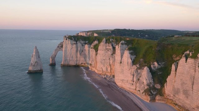 Picturesque landscape of natural cliffs Aval of Etretat and beautiful famous coastline, Normandy, France.