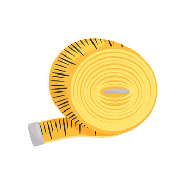 recommend clip art: Flat vector icon of bright yellow sewing tape measure. Instrument for measuring length. Clothing tailoring theme