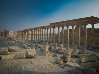 Obraz premium Panorama of Palmyra columns and ancient city, destroyed now, Syria