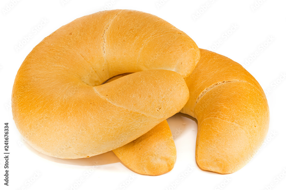 Wall mural crescent rolls isolated on white background. two crescent rolls isolated on a white background. cres