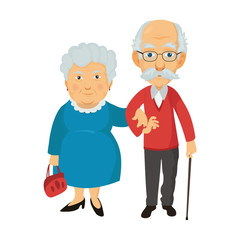 Smiling standing old people. Grandma and grandpa together.