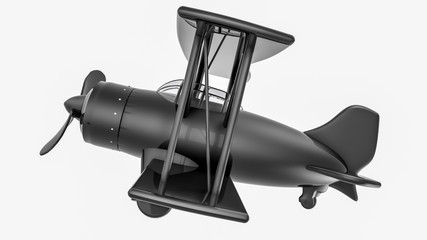 black plastic toy plane on a white background. 3d rendering