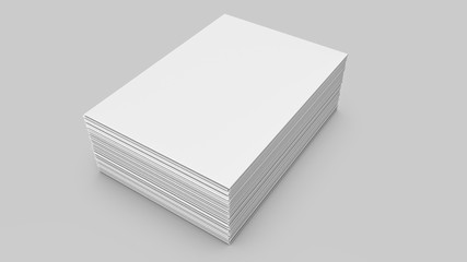 Stacks of white sheets of paper on a gray background. 3d rendering