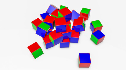 multi-colored cubes on a light background. 3d rendering