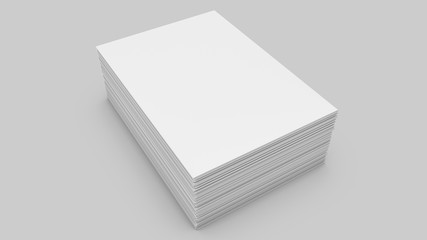 Stacks of white sheets of paper on a gray background. 3d rendering