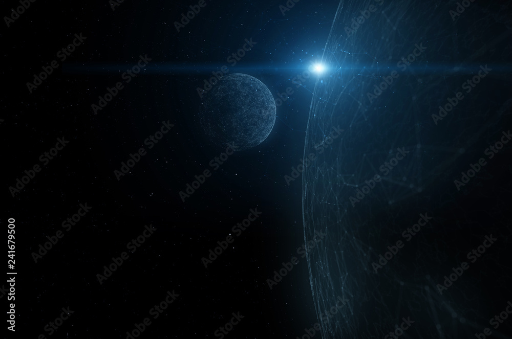 Wall mural artistic artificial intelligence network cyberspace globe with sunlight reflection copy space illust